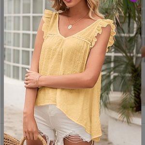Yellow Tie-Back Flutter Sleeve Top
